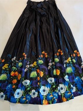 Gracia Black Maxi Skirt with Vibrant Floral Border